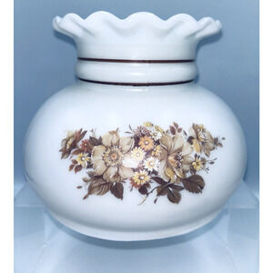 Vintage Milk Glass Hurricane Lamp Shade Floral Ruffle Top 7" Fitter Cottagecore